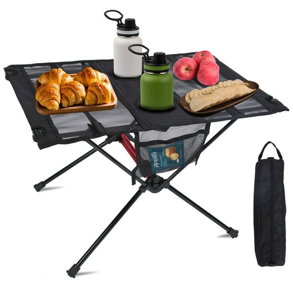 Folding Camping Table TeqHome Aluminum Alloy Frame Ultralight Backpacking Table Portable Picnic Table with Carry Bag for Outdoor Travel Beach BBQ Black