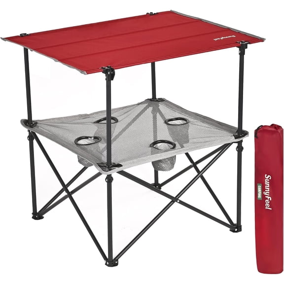 Folding Camping Table with 4 Cup Holders and Carry Bag