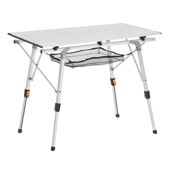 Folding Camping Table with Adjustable Height, Portable Roll Top Outdoor Table for Camping Picnic Beach Backyard BBQ