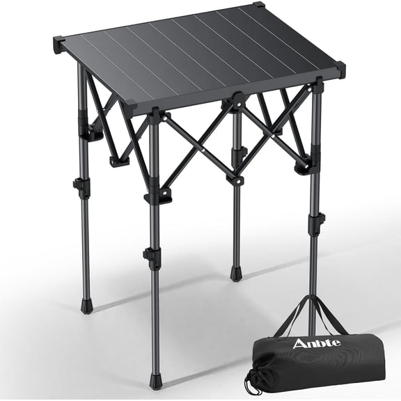 Folding Camping Table with Two Adjustable Heights X-Frame Design Aluminum Roll Top Carry Bag 19.8"L x 16.1"W x 27.5"H Black