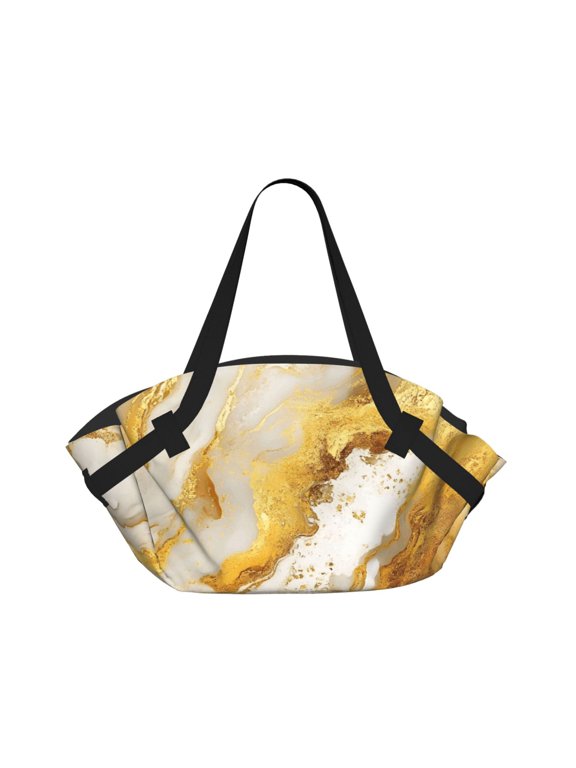 Folding Camping Tote Bag 37in Waterproof And Durable Can Be Folded Into A Tote Bag For Camping Trips And Daily Picnics Gold Marble_1