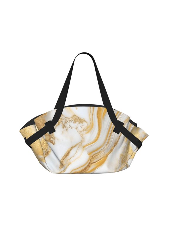 Folding Camping Tote Bag 37in Waterproof And Durable Can Be Folded Into A Tote Bag For Camping Trips And Daily Picnics Gold Marble_2