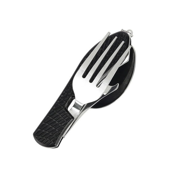Folding Camping Utensils Basdi 4-In-1 Folding Camping Utensil Set - Stainless Spoon, Fork, Knife & Bottle Opener Combo, Portable & Lightweight, Ideal for Travel, Backpacking & Picnics, Travel Cutlery
