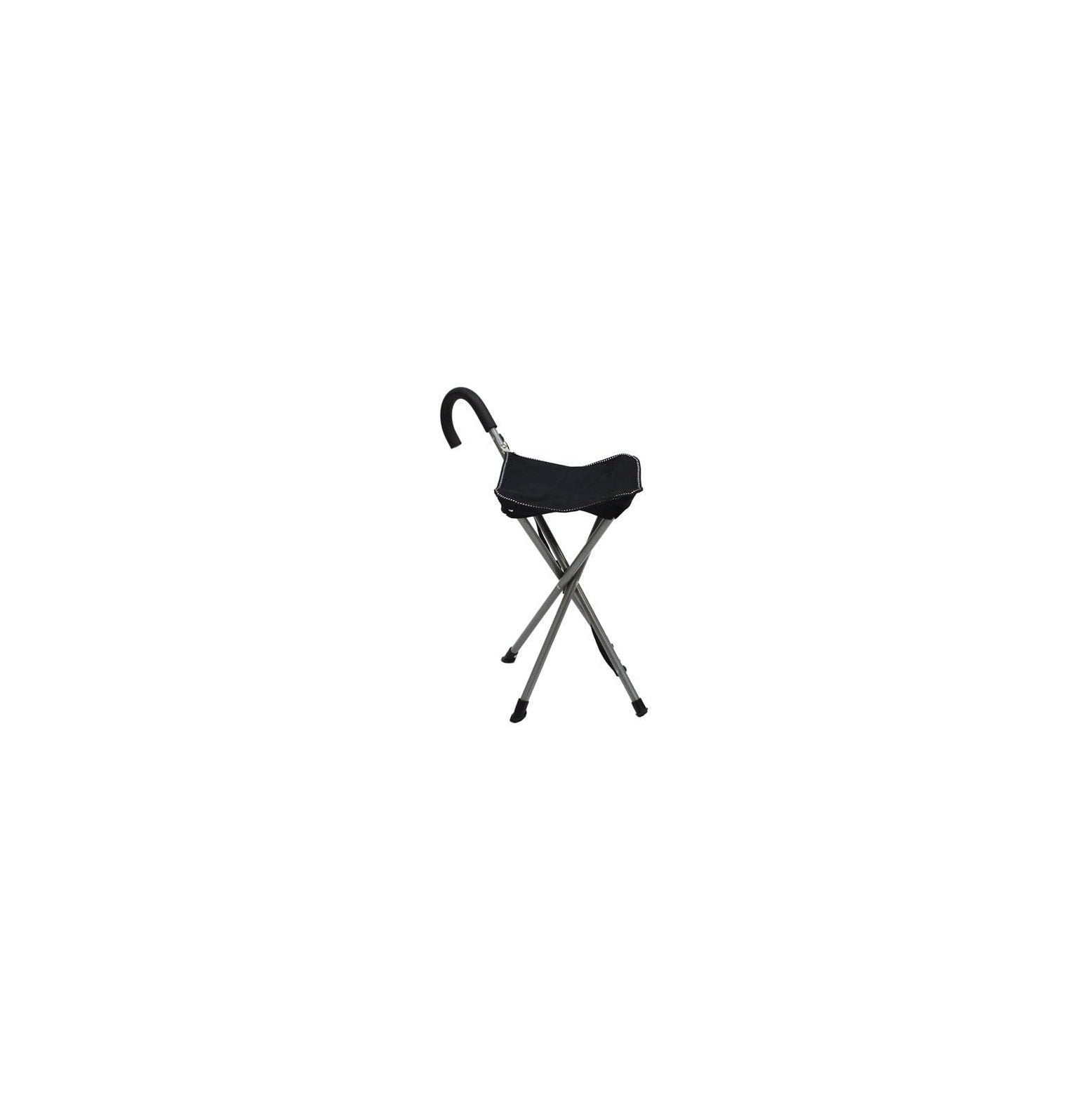 Folding Cane Chair Walking Stick with Stool in Black