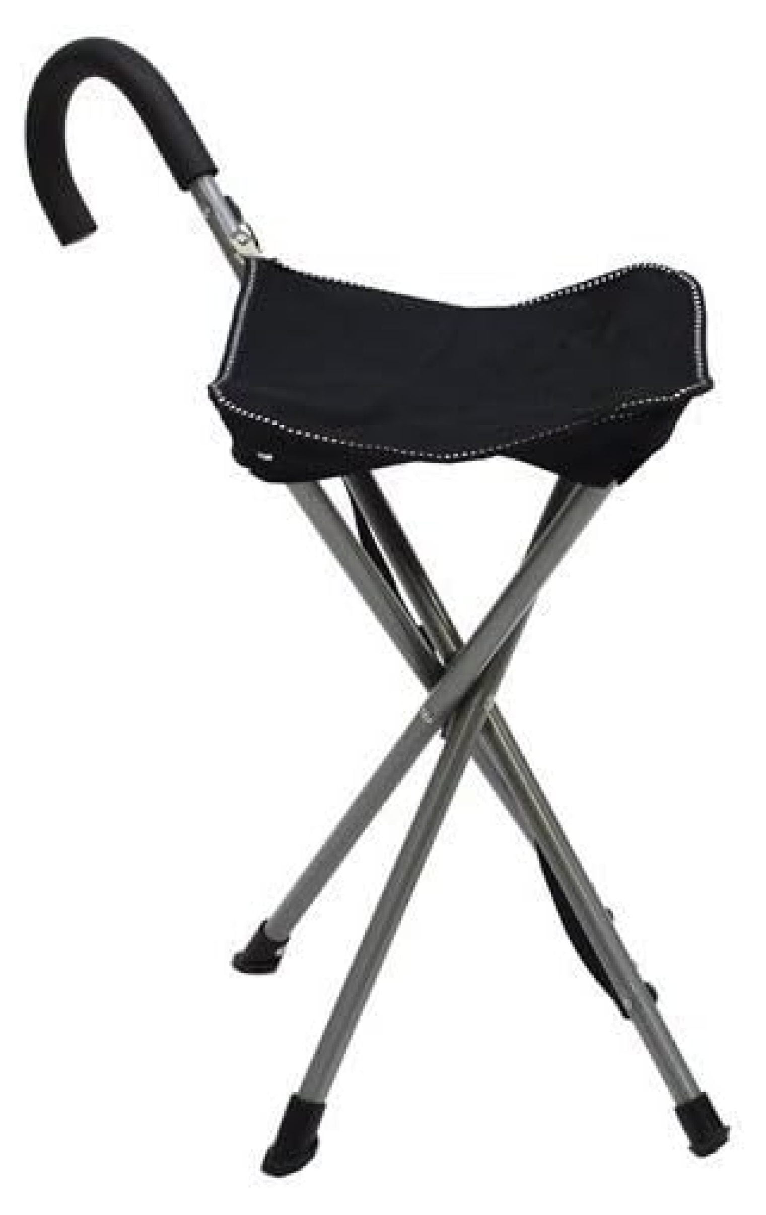 Folding Cane Chair Walking Stick with Stool in Black