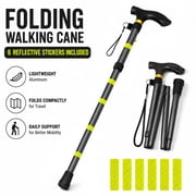 Folding Cane for Men & Women, Adjustable Height Lightweight Aluminum Walking Stick with Ergonomic Handle & Non-Slip Tip, Collapsible Travel Cane for Seniors, Elderly & Injured