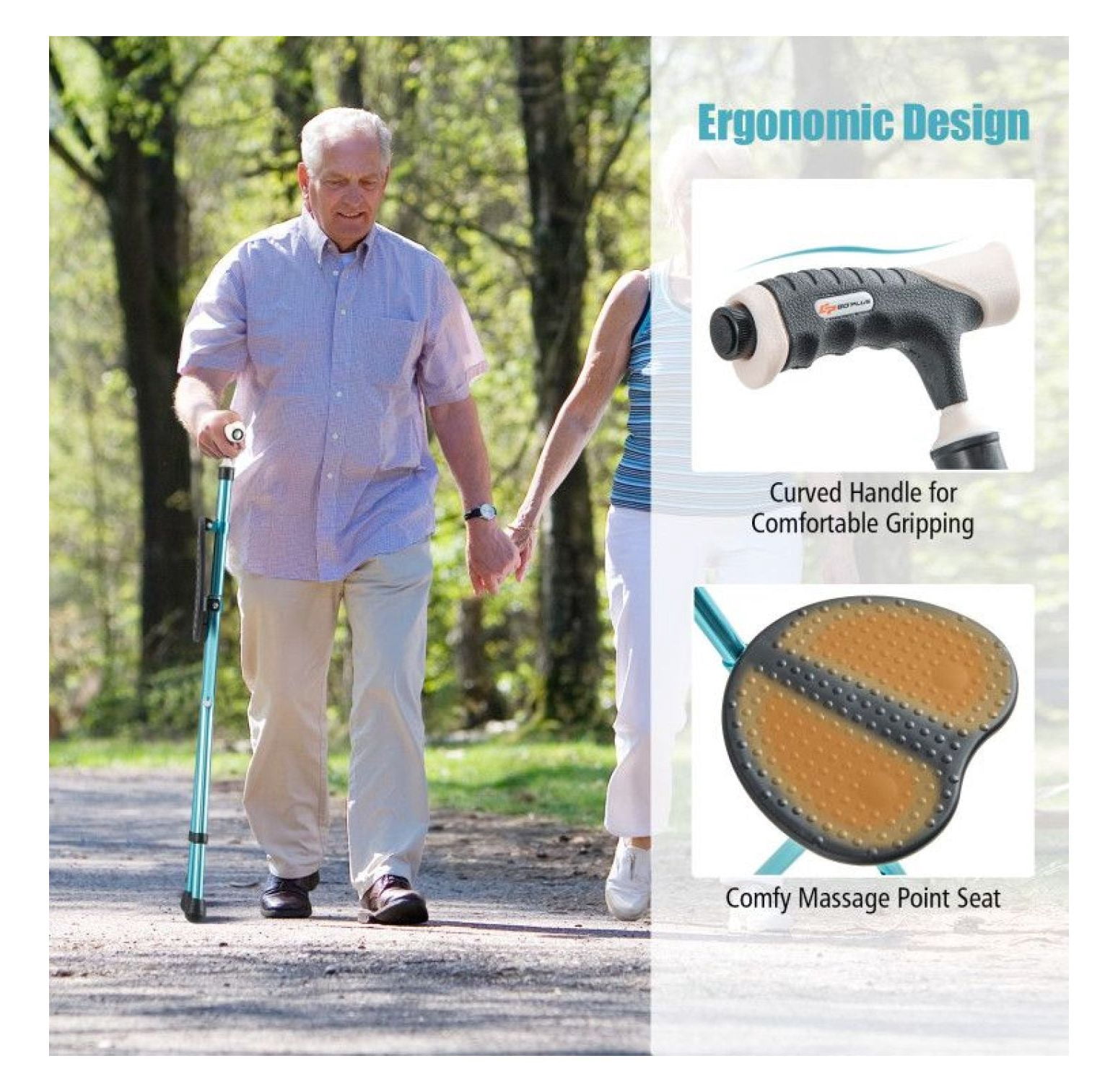 Folding Cane Seat with Light - Adjustable Height Walking Cane with Seat ...