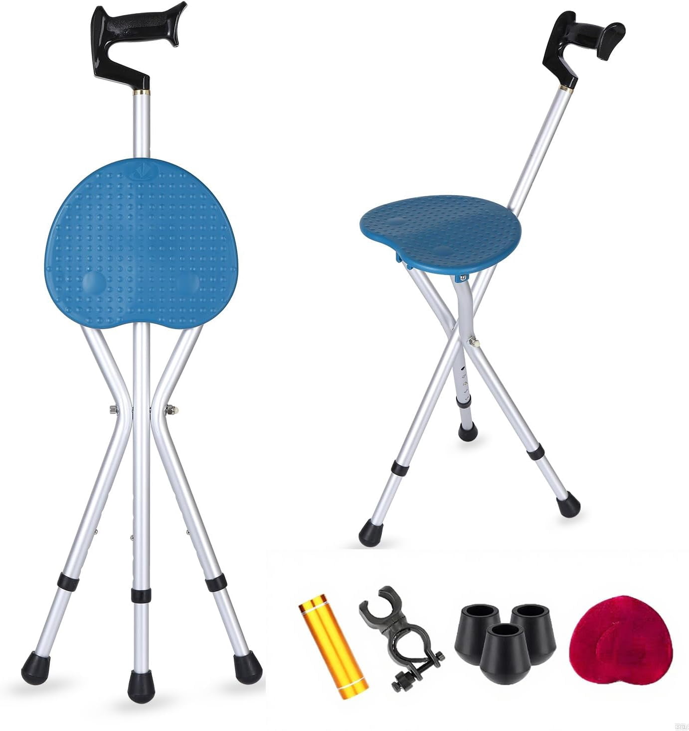 Folding Cane Seat Sturdy Lightweight Adjustable Handle Legs with LED ...