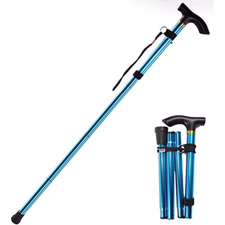 Folding Cane, Trekking Poles for Men, Women, Collapsible Walking Stick, Walking Cane with Carrying Bag, Adjustable,Lightweight, Anti Shock, Rubber Base for Hiking Camping, Blue