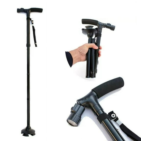 Folding Cane with Led Light, Adjustable Canes for Men and Women, Walking Stick for Elderly with Cushion Handle and Pivoting Quad