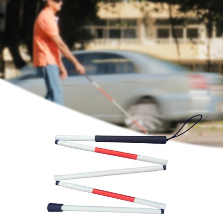 Folding Cane, with Red Reflective Tape Red and White 49 inch (124cm) Non Slip Handle Crutch for Visually Impaired People
