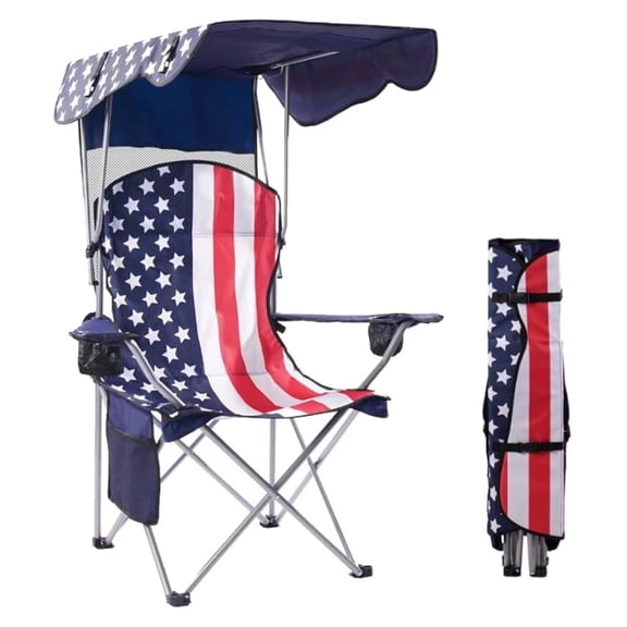 Folding Canopy Camp Chair for Outdoors Shade Canopy Portable Chair Camping, Tailgates, Beach, Pool, Lawn Chair Sunshade Travel Chair Folding Camping Chair (Flag)