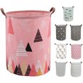 thumbnail image 1 of Folding Canvas Laundry Hamper Basket - 19.7" Round Waterproof Dirty Clothes Basket for Baby Girl Boy Dirty Bedroom Bathroom Washing Clothes & Toy Storage Organizer(Color Triangle), 1 of 7