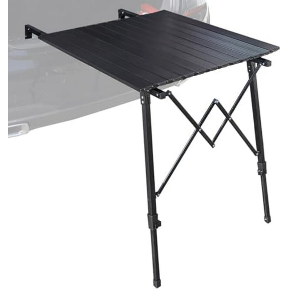 Folding Car Trunk Camping Table, Portable Tailgate Table with Storage Bag, Adjustable Aluminum Alloy for SUVs, Trucks, Large Vehicles, Outdoor Picnic Beach Travel Camp, Black