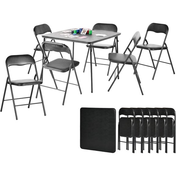 Folding Card Table 33.9 Inch Square Metal Construction for Indoor & Outdoor Games and Recreation (7-Piece)