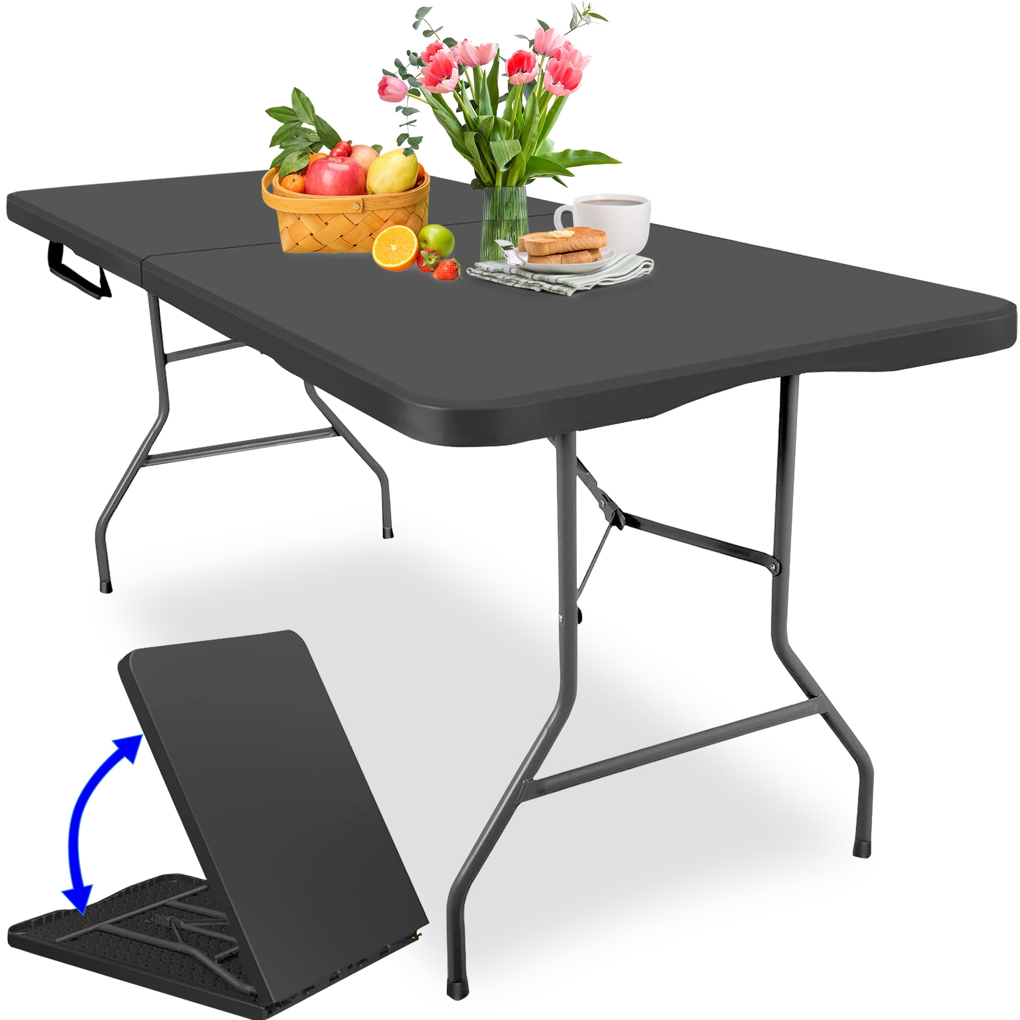 Black 6ft Heavy-Duty Folding Table with Steel Frame