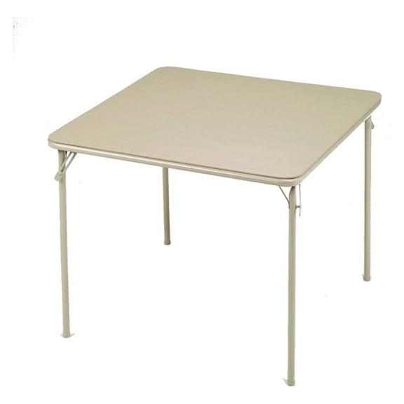 Folding Card Table 34x34 Inch - Portable Square Dining Table - EZ Lock Legs - Padded Vinyl Top - Buff Tan - Space Saving