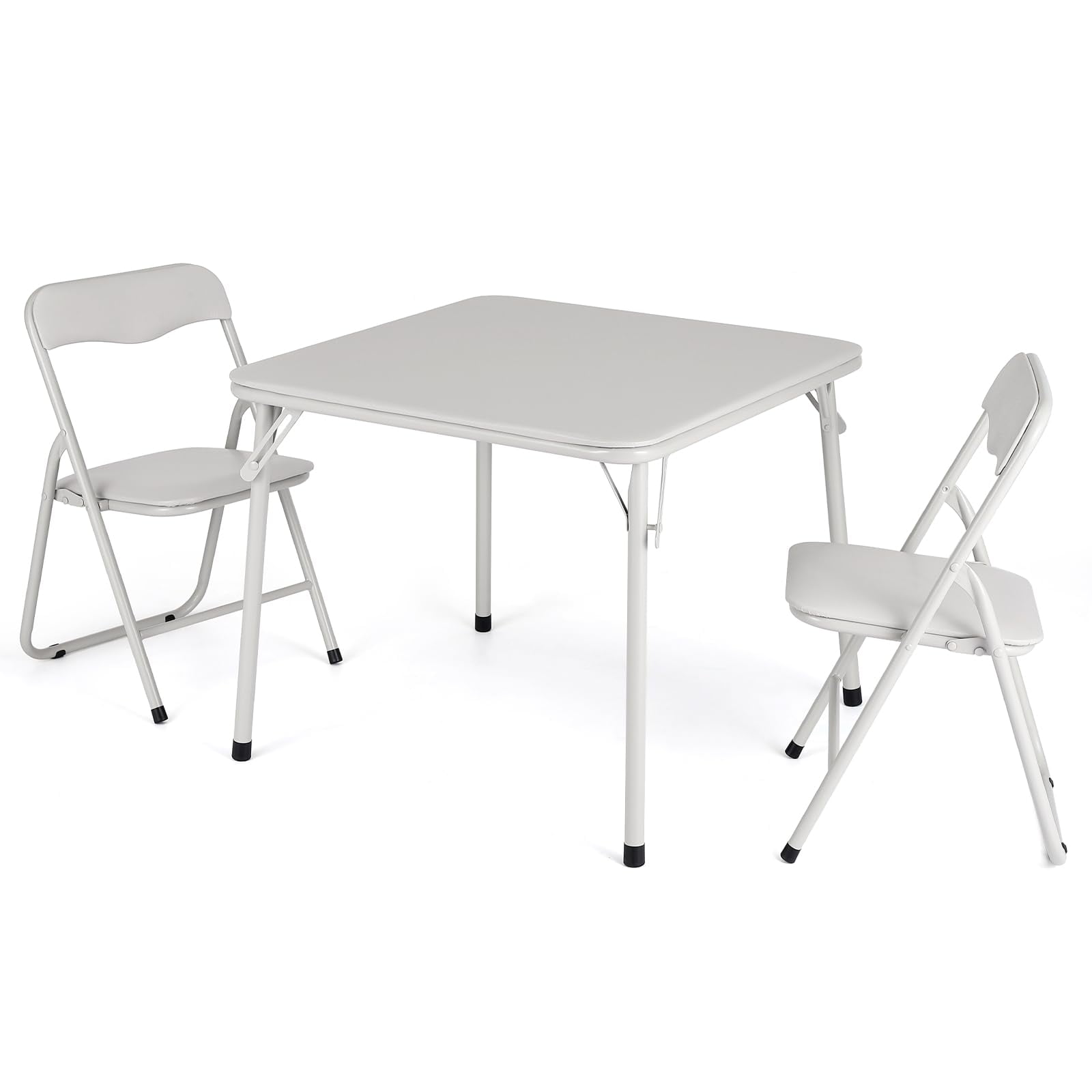 Folding Card Table and Chair Set of 3, Upholstered Foldable Table and Chair Set, Portable Metal Frame Children's Activity Table and Chairs Set for Eating, Reading, Playing, Beige
