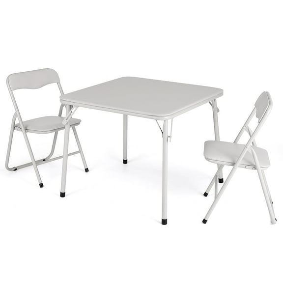 Folding Card Table and Chair Set of 3, Upholstered Foldable Table and Chair Set, Portable Metal Frame Children's Activity Table and Chairs Set for Eating, Reading, Playing, Beige