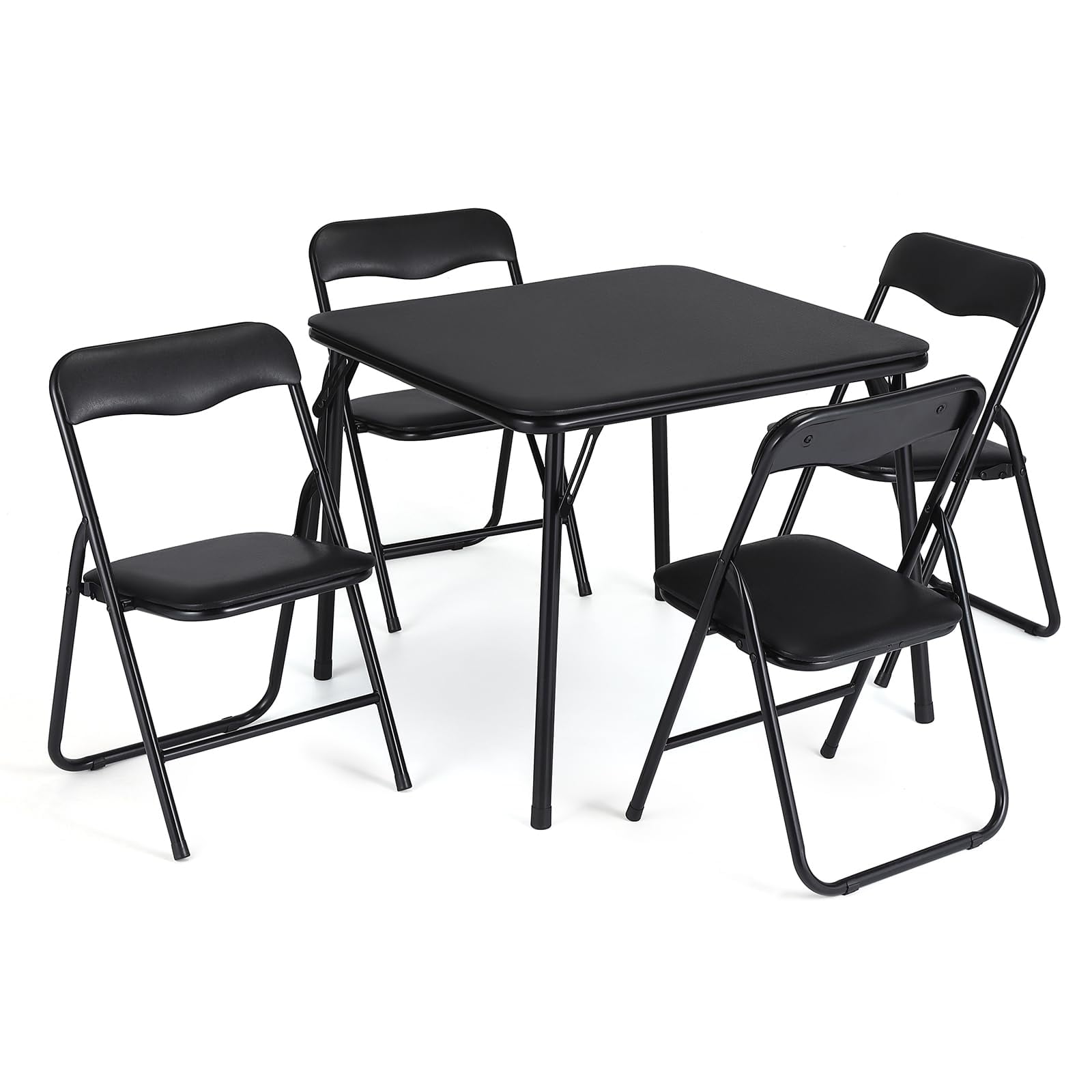 Folding Card Table and Chair Set of 5, Upholstered Foldable Table and Chair Set, Portable Metal Frame Children's Activity Table and Chairs Set for Eating, Reading, Playing, Black