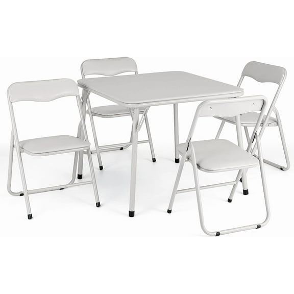 Folding Card Table and Chair Set of 5, Upholstered Foldable Table and Chair Set, Portable Metal Frame Children's Activity Table and Chairs Set for Eating, Reading, Playing, Beige