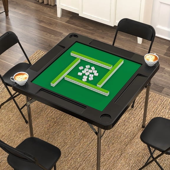 Folding Card Table, Mahjong Table Featuring Green Felt, Suitable for Card Games Like Mahjong, Poker, And Dominoes