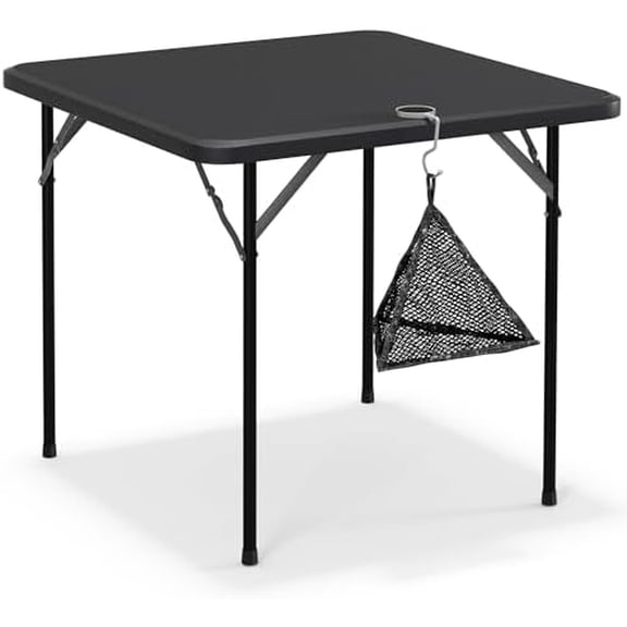 Folding Card Table Square with Mesh Bag, Heavy-Duty Collapsible Locking Legs & Easy to Storage, Portable for Indoor/Outdoor Use, Black