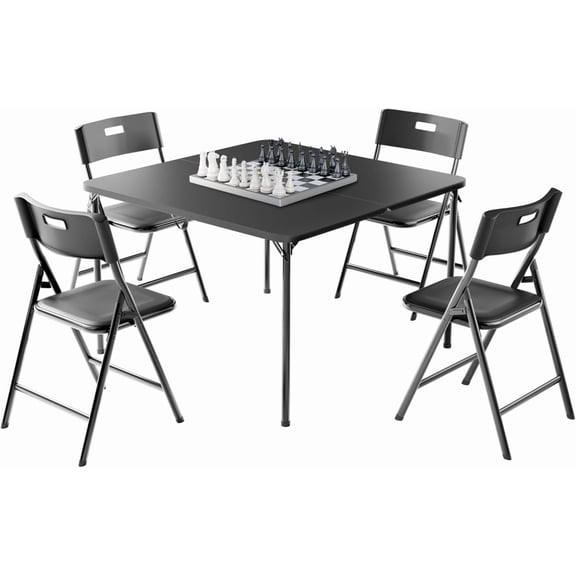 Folding Card Table and Chairs Set, 5-Piece, 34" Card Table with 4 Durable 330lbs Chairs for Card Games, Dining, Indoor & Outdoor Use, Black