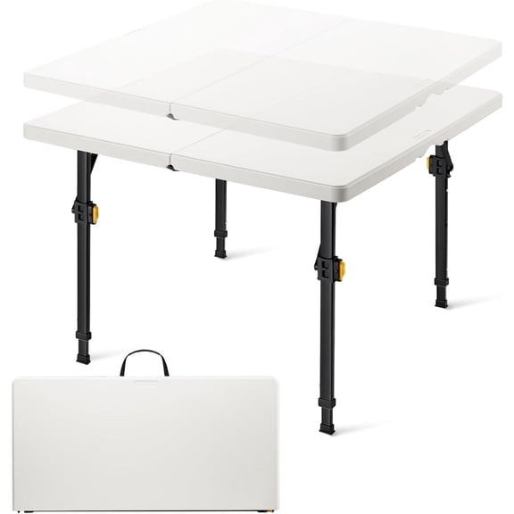Folding Card Table for indoor/outdoor use, plastic material, white color, dual-height adjustable feature