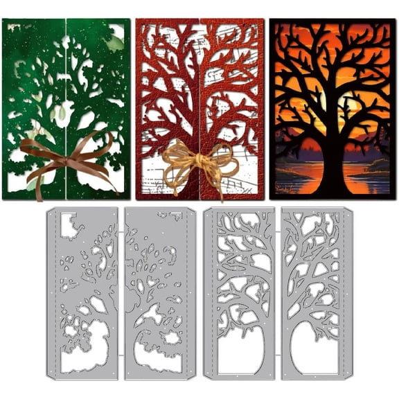 Folding Card Theme Carbon Steel Cutting Dies Stencils for DIY Scrapbooking Photo Album Decorative Embossing Paper Card Tree 140x122x0.8mm 2pcs/set