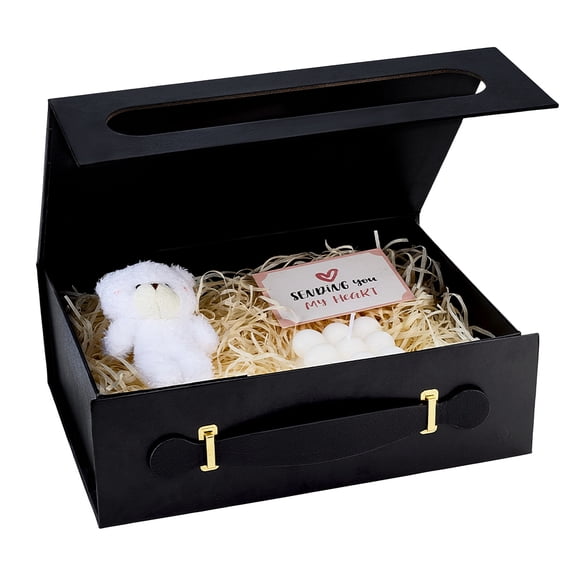 Folding Cardboard Paper Packing Boxes with Handles Book Shape Black 28x20.2x9.3cm