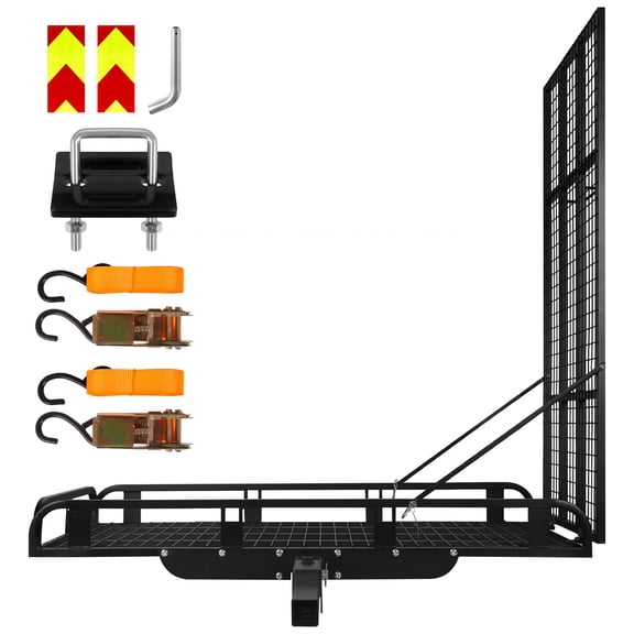 Folding Cargo Carrier, 500 LBS Trailer Hitch Carrier with Stabilizer, Alloy Steel Hitch Receiver Cargo Carrier with Ratchet Straps for Camping Hauling