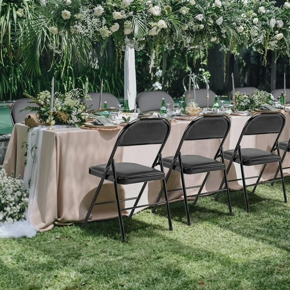 Folding Chair 2 Pack, Leather Padded Sturdy Metal Foldable Chairs, Easy to Use and Store, Outdoor and Indoor, Comfy Black