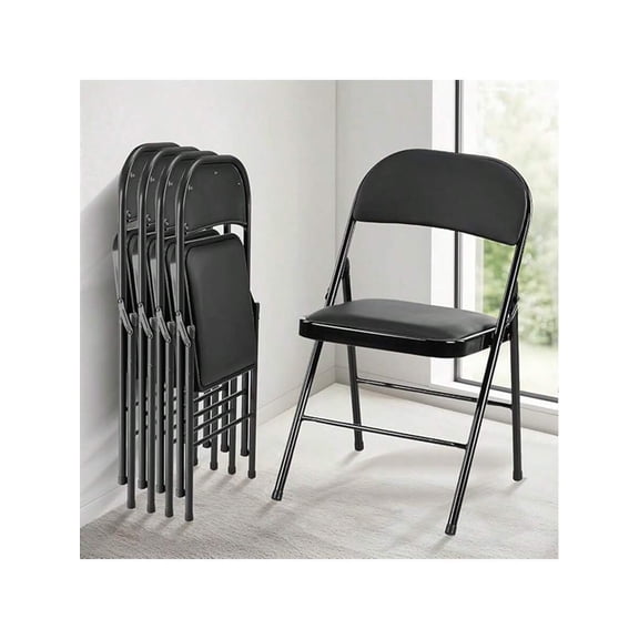 Folding Chair 4 Pack, Leather Padded Folding Chairs, Sturdy Metal Foldable Chairs, Easy To Use And Store, Outdoor And Indoor, For Home, Office, Party, Comfy