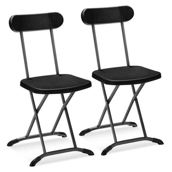 Folding Chair, 400lbs Plastic Chairs Set with Steel Frame & Ergonomic Curved Back, Indoor & Outdoor Event Seat for Meeting, Wedding, Stackable Lightweight Folding Chairs (2, Black)