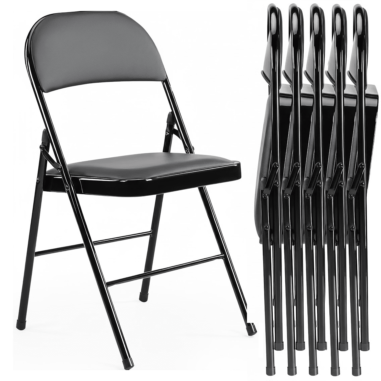Folding Chair, 6 Pack Metal Padded Chairs for Outdoor & Indoor, Events Office Wedding Party, 330lbs Capacity, Black