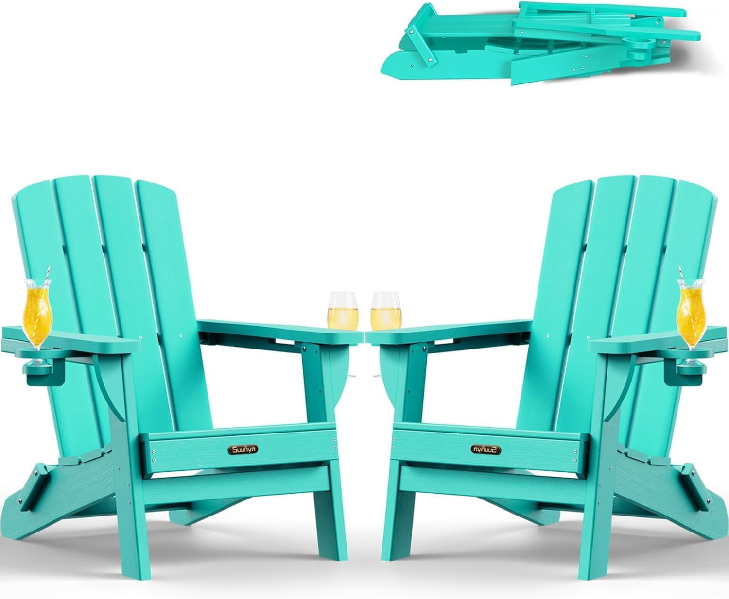 Folding Chair All-Weather Fire Pit Chairs Plastic Chairs with 2 Cup ...