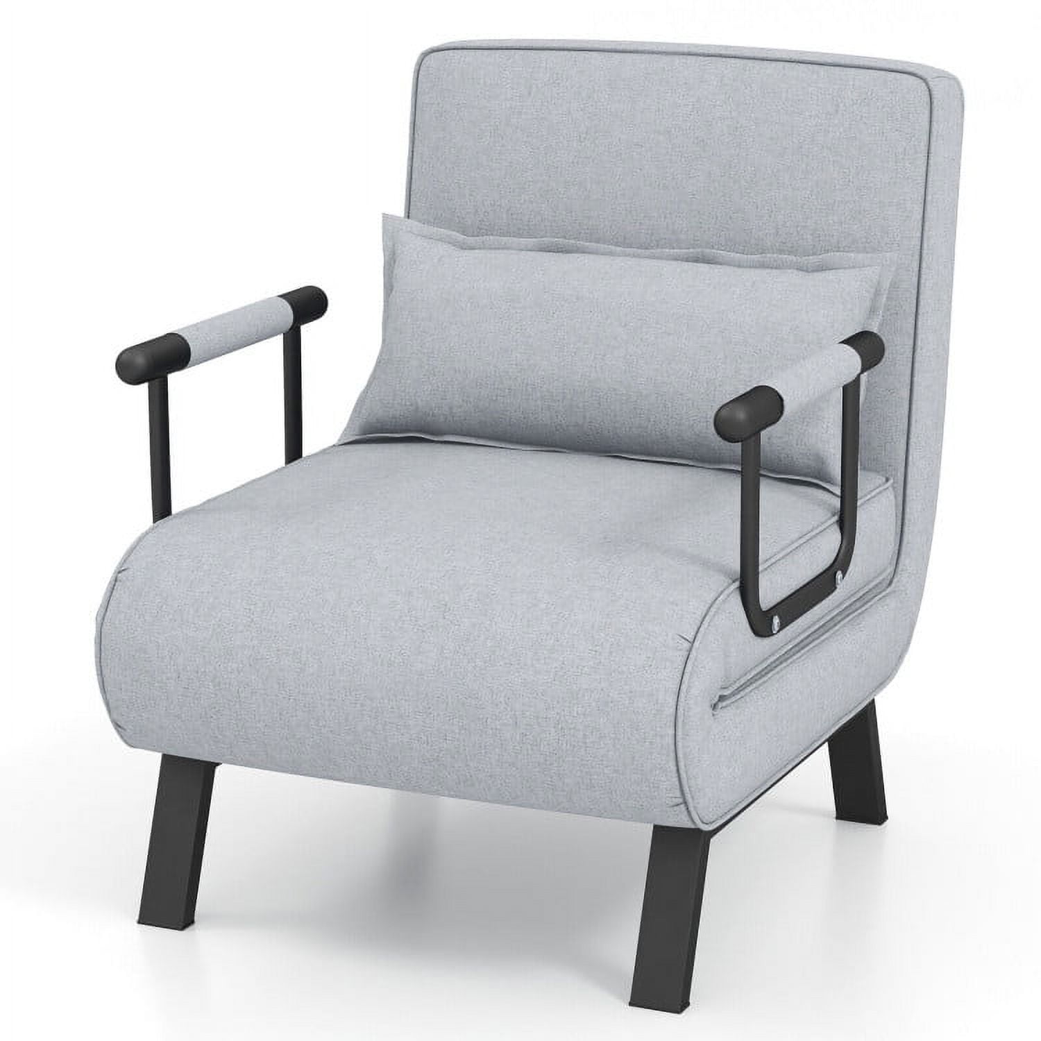 Folding Chair Bed, Folding 6 Position Convertible Sleeper Bed Armchair Lounge Couch with Pillow, Cozy Futon Chair for Small Spaces, Office, Light Gray Folding Chair Bed, Folding 6 Position Convertible Sleeper Bed Armchair Lounge Couch with Pillow, Cozy Futon Chair for Small Spaces, Office, Light Gray