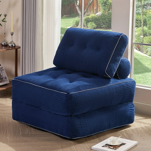 BIGSYY Foldable Chair Bed, Futon Sofa for Bedroom & Living Room, Adult Multipurpose Seating for Small Spaces,Blue