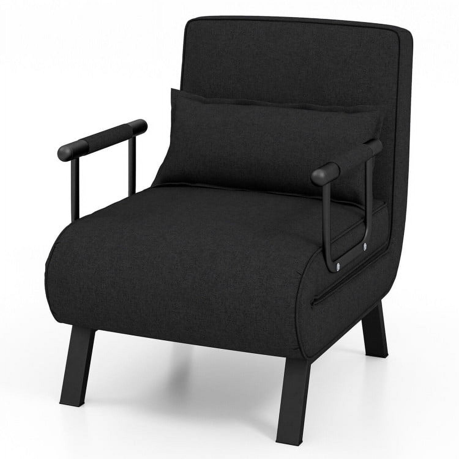 Folding Chair Bed, Folding 6 Position Convertible Sleeper Bed Armchair Lounge Couch with Pillow, Cozy Futon Chair for Small Spaces, Office, Black