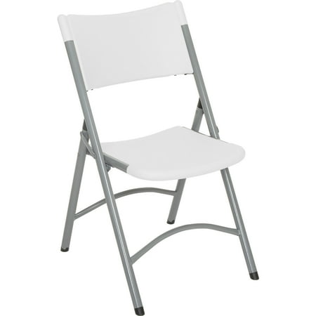 Folding Chair, Blow Molded Resin, White, Armless, Mid Back, Lot of 4
