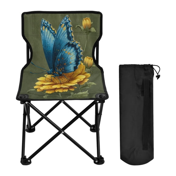 Folding Chair Camping Chair For Camping Picnicking Outdoor Beach and Travel Blue Butterfly on Sunflower