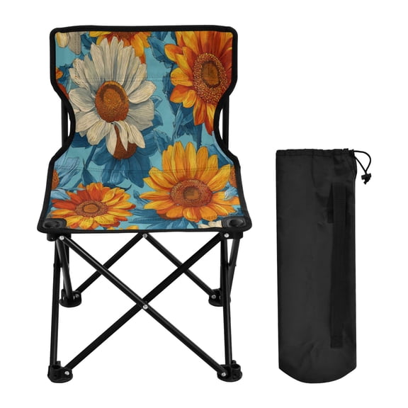 Folding Chair Camping Chair For Camping Picnicking Outdoor Beach and Travel Blue and Yellow Beautiful Sunflowers