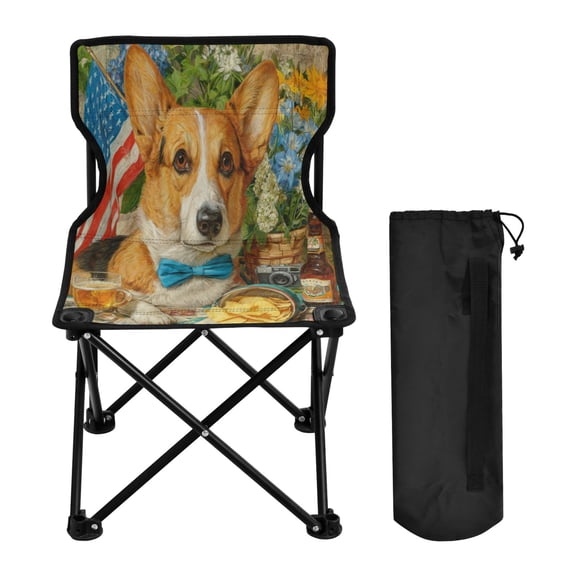 Folding Chair Camping Chair For Camping Picnicking Outdoor Beach and Travel Elegant Corgi and Afternoon Tea