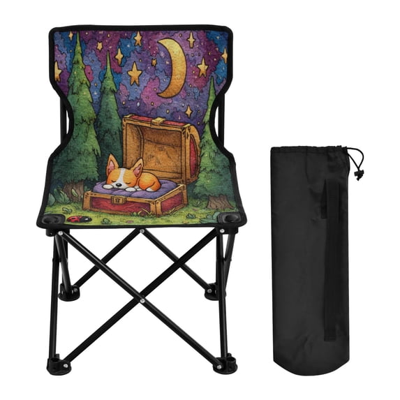 Folding Chair Camping Chair For Camping Picnicking Outdoor Beach and Travel Sleeping Corgi in A Treasure Chest