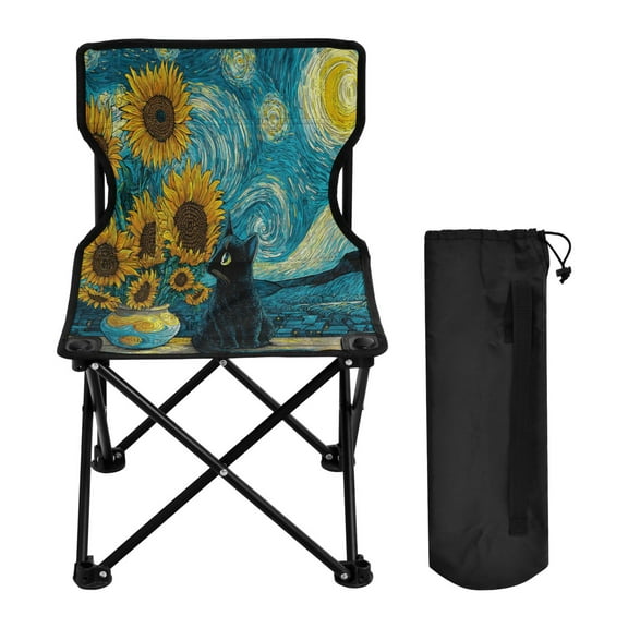 Folding Chair Camping Chair For Camping Picnicking Outdoor Beach and Travel Sunflowers and A Quiet Cat