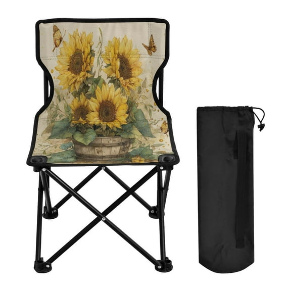 Folding Chair Camping Chair For Camping Picnicking Outdoor Beach and Travel Sunflowers in An Old Bucket