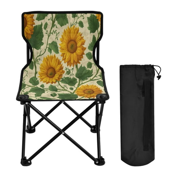 Folding Chair Camping Chair For Camping Picnicking Outdoor Beach and Travel Vintage Blooming Sunflowers