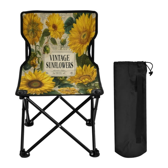 Folding Chair Camping Chair For Camping Picnicking Outdoor Beach and Travel Vintage Poster Sunflowers