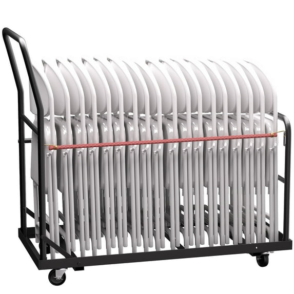 Folding Chair Cart with Wheels,L-Shaped Folding Chair,300 LBS Load Heavy-Duty Metal Cart for 25 Chairs,Apply to Large Business Bonferences,Weddings and Various Events